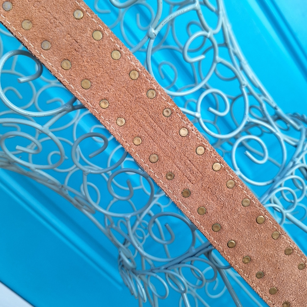 Genuine Leather Belt Metal Studded Embossed Patchwork Bohemian Tooled Womens - Picture 10 of 16